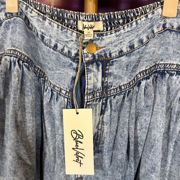 Blue Velvet - Denim Tiered Maxi Skirt with Smocking Detail - Medium Wash - XL - - Picture 4 of 8